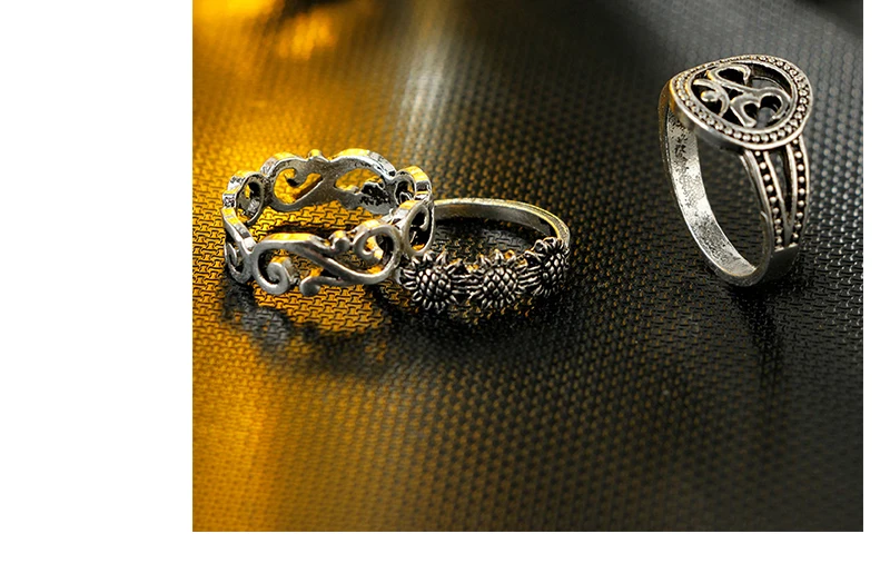 AYAYOO Vintage Engagement Ring Set Punk Antique Silver Color Leaf Geometric Knuckle Midi Rings for Women Jewelry Gift (5)
