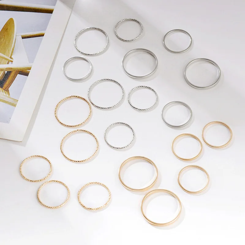 

2019 Vintage Gold Silver Knuckle Rings Set For Women Geometric Round Twist Weave Finger Ring Female Fashion Jewelry Wholesale