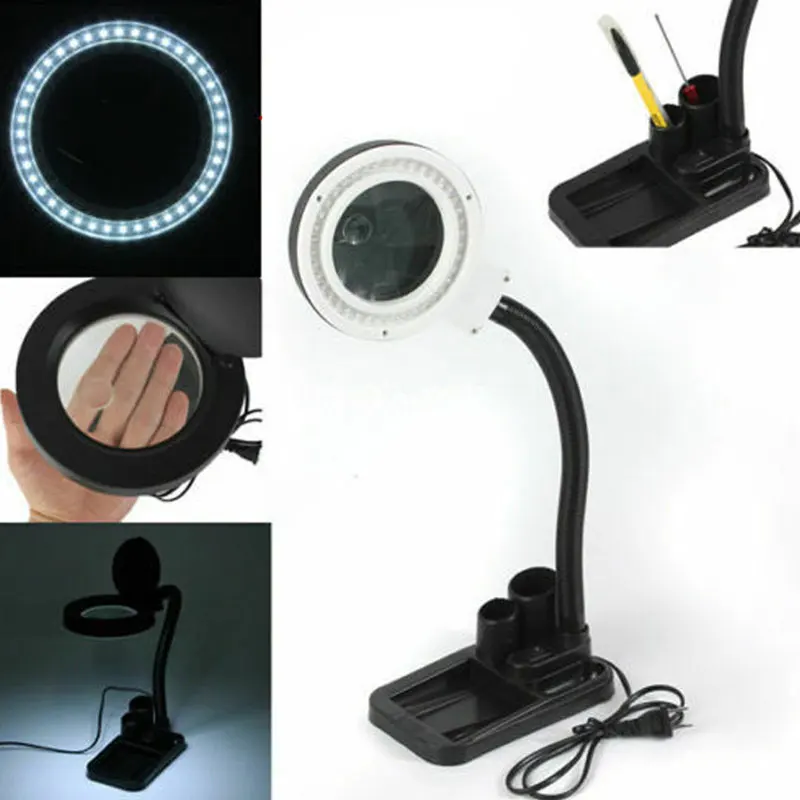 

LED Magnifying Glass Reading Table Lamp Modern Home Life Essential Supplies Push Button Switch Clear Glass Shade Type Polished