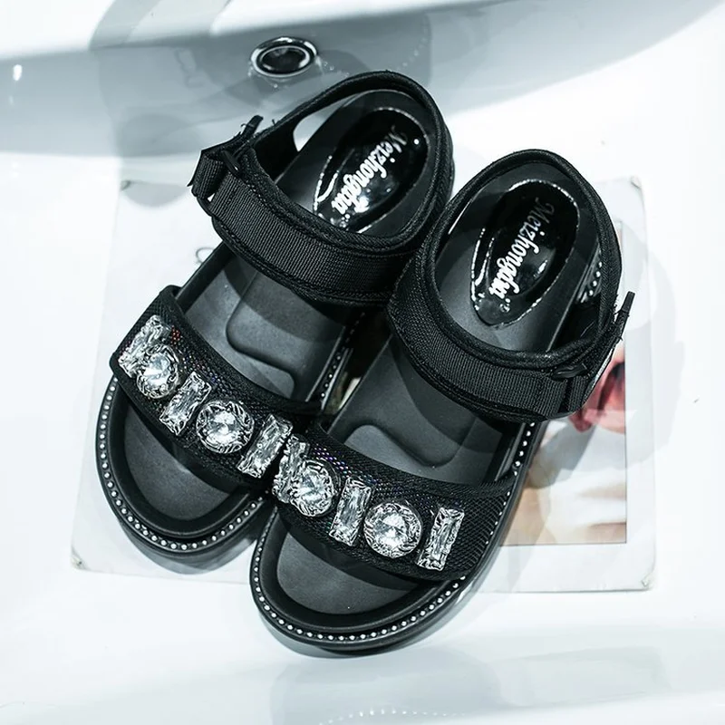 

Summer New Rhinestone Women Sandals Shoes Women 2019 Breathable Comfortable Non-slip Ladies Walking Beach Sandals Women Shoes