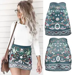 Womail Для женщин юбка летняя мода Высокая талия с цветочным принтом, короткий юбка-трапеция Bodycon мини-юбка ежедневно 2019 челнока f8