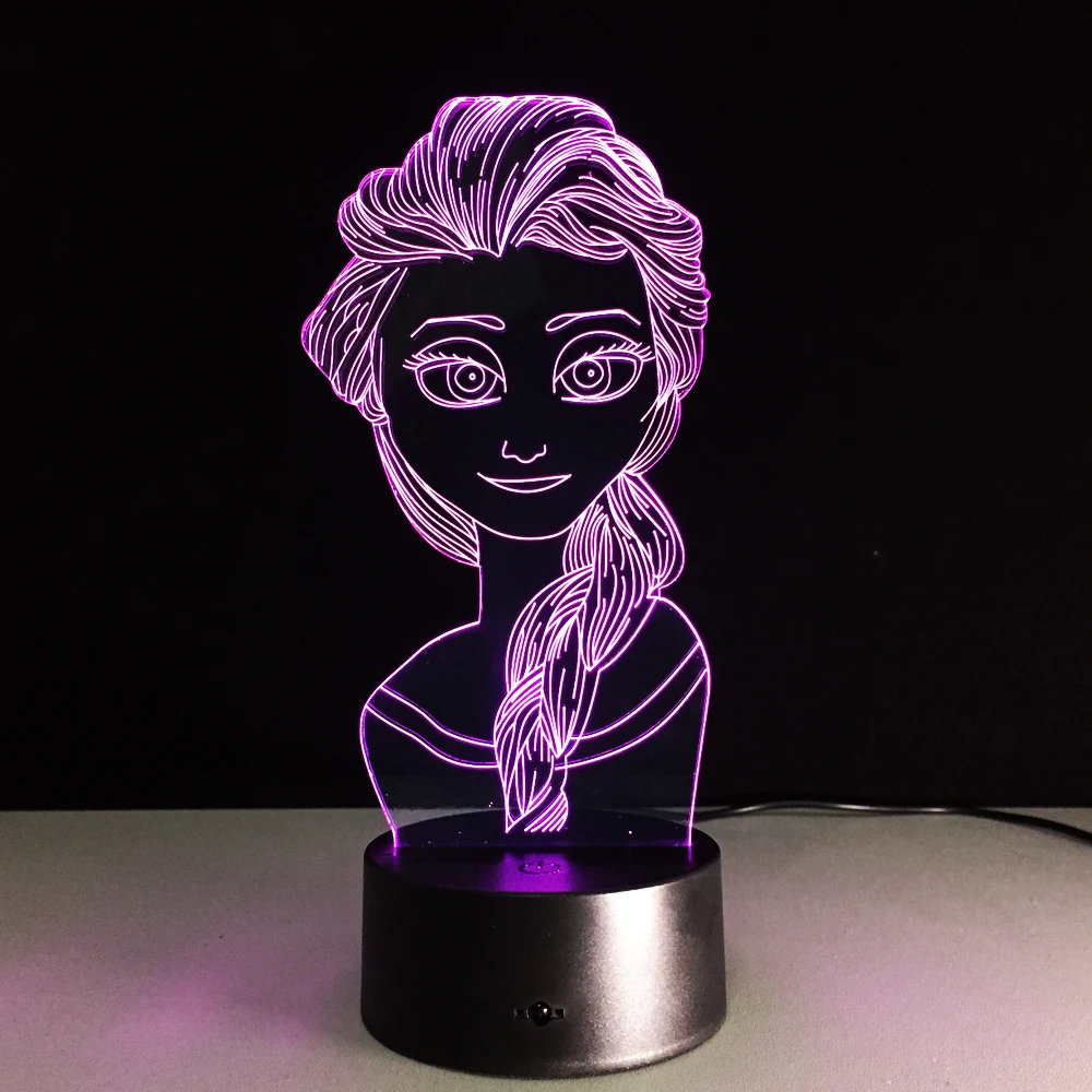 Chaohui Новая красивая 3D USB светодиодная лампа с изображением Эльзы для девочек
