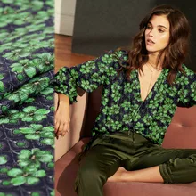 Новинка шелк двойная креповая ткань 140 см в ширину 16 мм на заказ зеленый цветок струйная шелковая ткань шелкопряда шелковая ткань