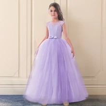 Детские платья для девочек на свадьбу, фатиновое кружевное длинное платье для девочек, элегантное праздничное платье принцессы, торжественное платье для детей-подростков от 6 до 14 лет