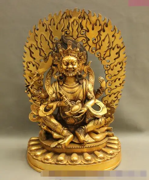 

S06105 27" Folk Chinese Tibet Bronze Buddhism Phurpa 4 Arms Mahakala Buddha Statue Set