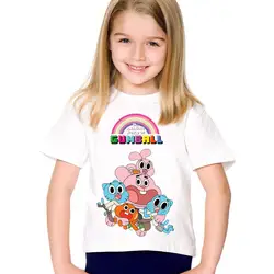 Дети мультфильм печати удивительный мир Gumball забавные Футболки Для детей, на лето Одежда Топы корректирующие футболки для малышей для