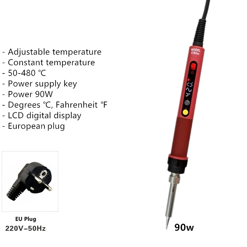 110 Вт/90 Вт/60 Вт Электрический паяльник паяльная станция Регулируемая температура сварочные инструменты с ЖК-цифровым дисплеем выключатель питания - Цвет: 90W 220V EU plug