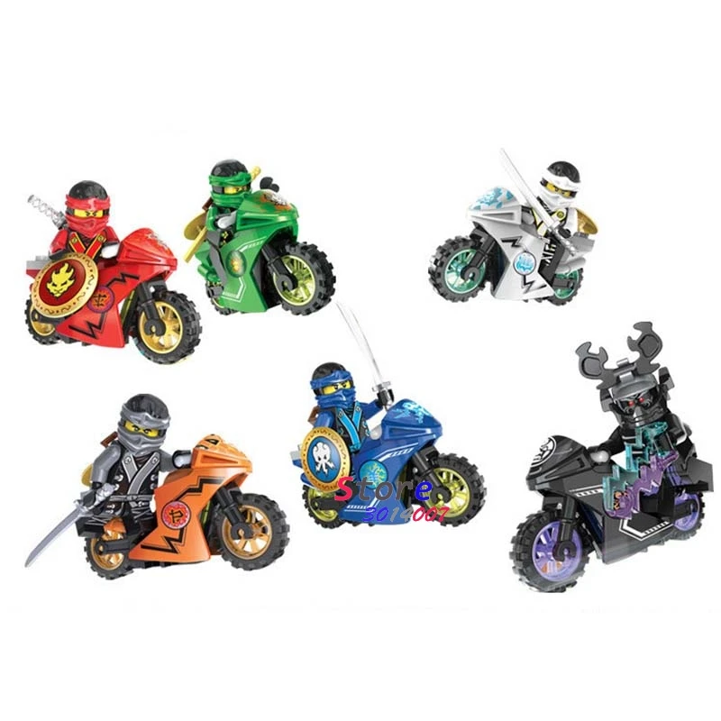 10Set-DC10017-10022 10 шт./набор, Серия 2 мотоцикл JAY Zane и Kai Ллойд NYA Коул WU льда императора змея строительные блоки игрушка модель кирпич для детей - Цвет: 10Set-DC10017-10022