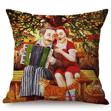 Nordic Vintage Beautiful Woman Oil Painting Art Decorative Cushion Cover Couple Happy Love Story Sofa Chair Throw Pillow Cover M101-5