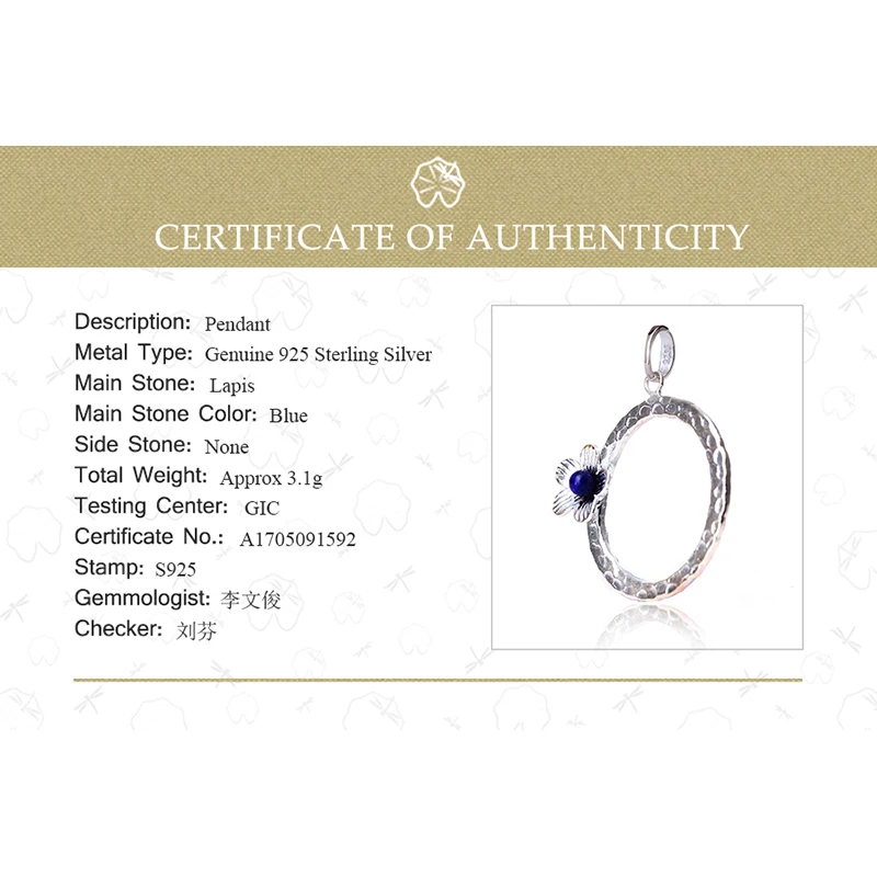 Lotus Fun 925 Sterling Silver Lapis Handmade Fine Jewelry Fresh Flower Design Pendant without Necklace Acessorios for Women