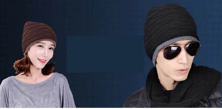 2017 Arrival Beanies Knitted Hat Men's Winter Hats For Women Men Caps Gorros Warm Moto Fur Winter Beanie Fleece Knit Bonnet Hat 15
