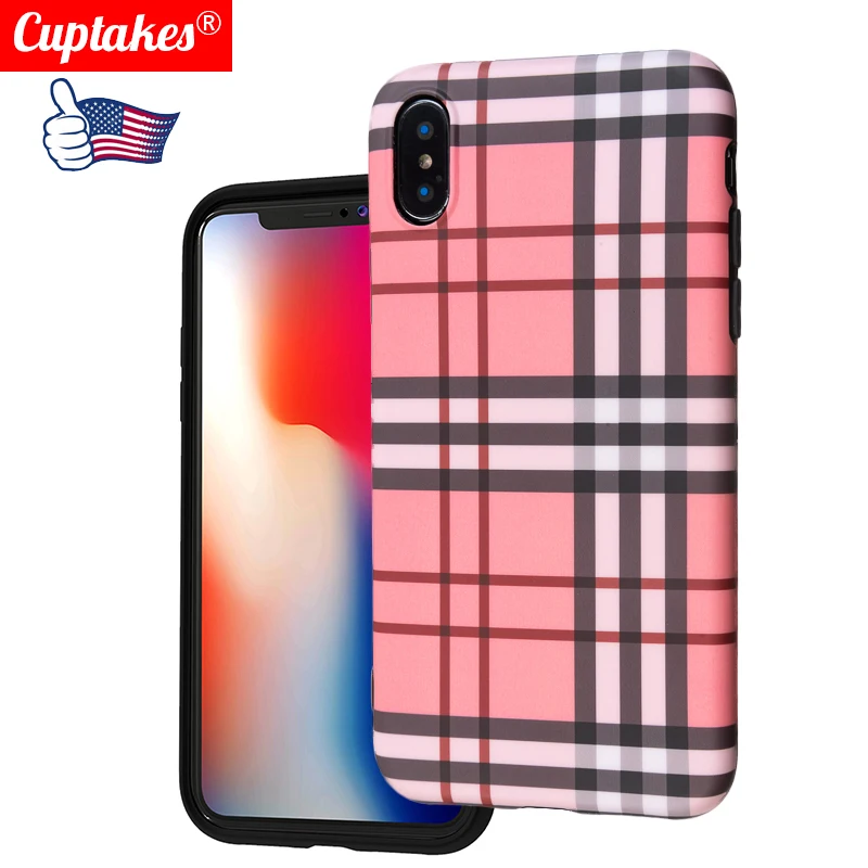 

Luxury Matte Soft Silicone Cover for iPhone case 7 8 Plus X 6 6S XR Cute Girl Cartoon Grid pattern Flower carcasa Funda Coque