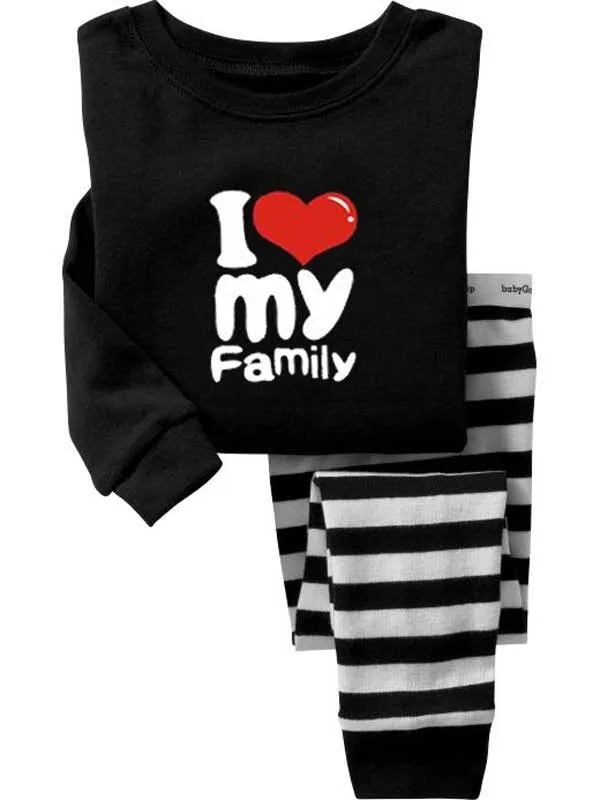 Новая полосатая пижама для мальчиков детские пижамы Черная детская пижама для мальчиков и девочек с надписью "Я люблю мою семью" детская одежда для сна