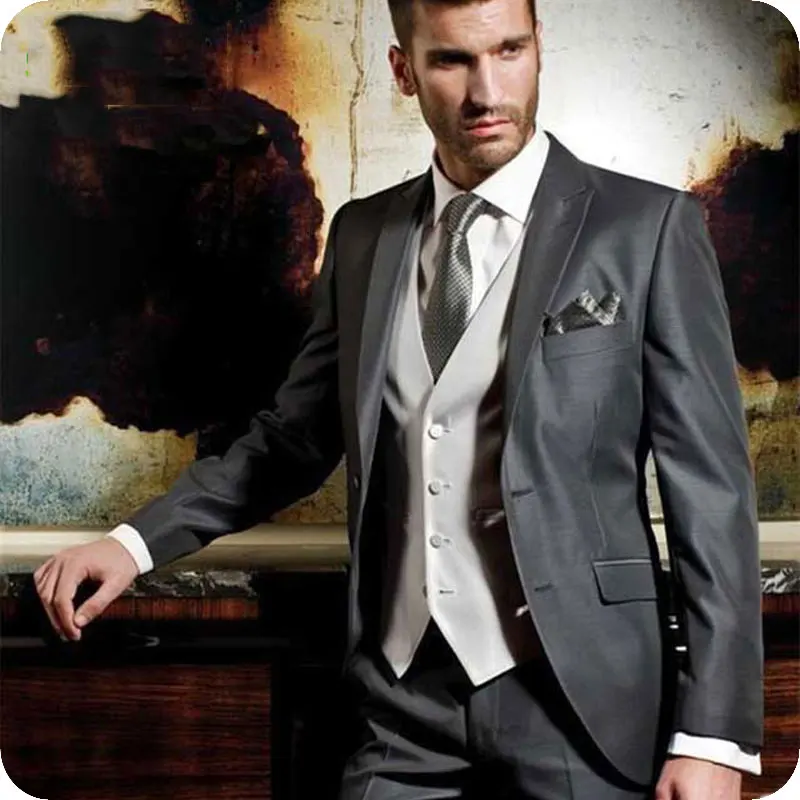 Latest Coat Pant Designs Italian Grey Men Suits Slim Fit Groom Wedding Suit Man Tuxedos Vintage Male Blazer Costume Homme 3Piece