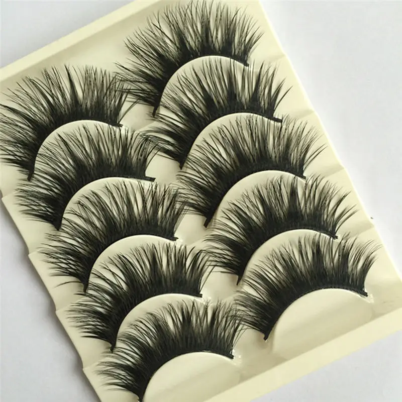 

5 Pairs Of Women Ladies Makeup Thick False Eyelashes Eye Lashes Long Black Nautral Handmade Makeup Beauty Tools