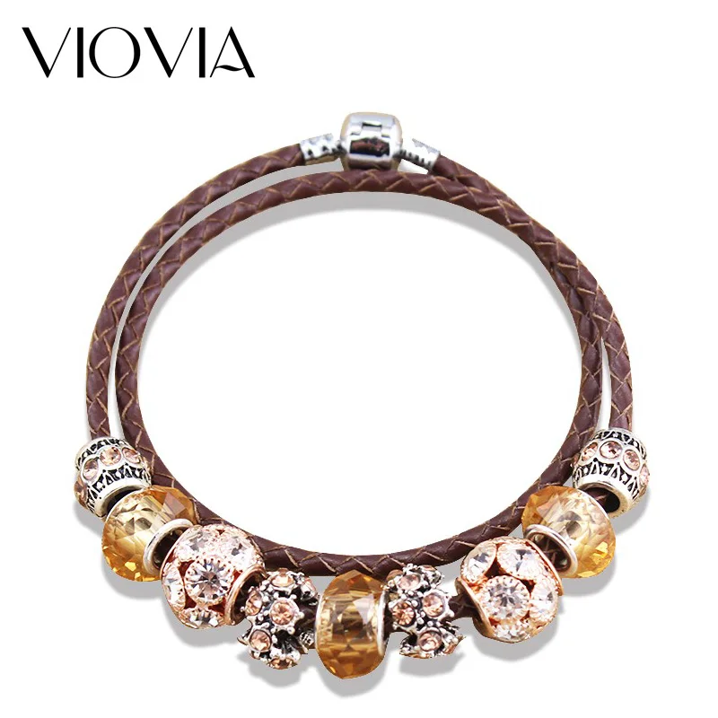 VIOVIA, модные ювелирные изделия, Круглые, европейский стиль, очаровательные браслеты и браслеты, подходят для кожаных браслетов, изготовление для женщин и девушек, подарок B15389