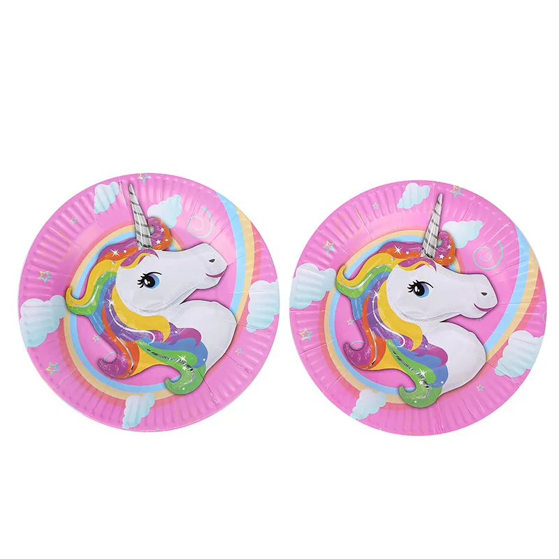 

10pcs Unicorn Party Disposable Tableware Set Paper Plates Happy Birthday Decorations Baby Shower Wedding Party Supplies Favors