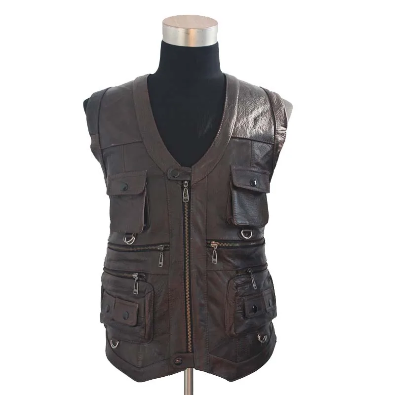 Sleeveless Genuine Leather Jacket Men Casual Vest With Many Pockets Brown Black Waistcoat Outdoor Windproof Motorcycle Vest 6XL Sleeveless Genuine Leather Jacket Men Casual Vest With Many Pockets Brown Black Waistcoat Outdoor Windproof Motorcycle Vest 6XL