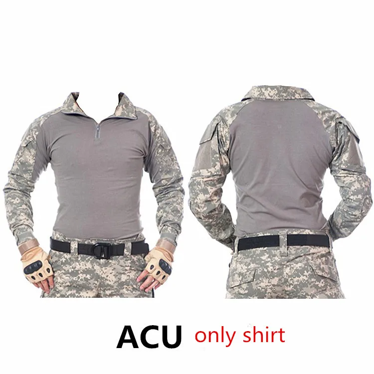 Камуфляжная Тактическая Военная одежда, Пейнтбольные армейские брюки-карго, армейские брюки, Мультикам, милитари, тактическая рубашка с наколенниками - Цвет: ACU only shirt