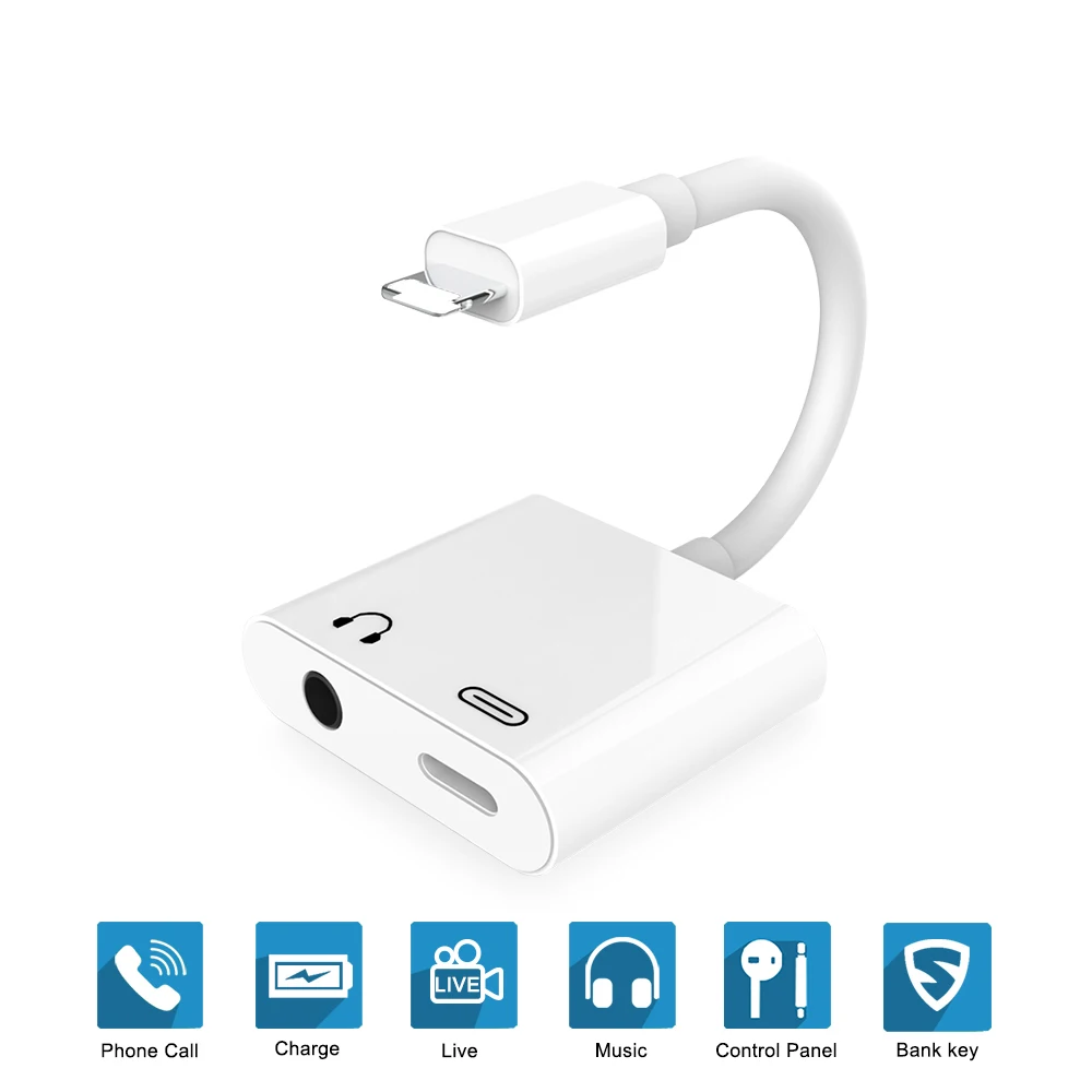 2 In 1 For Lightning To Audio Charging For Lightning To 3.5 mm Headphone Aux Jack Adapter