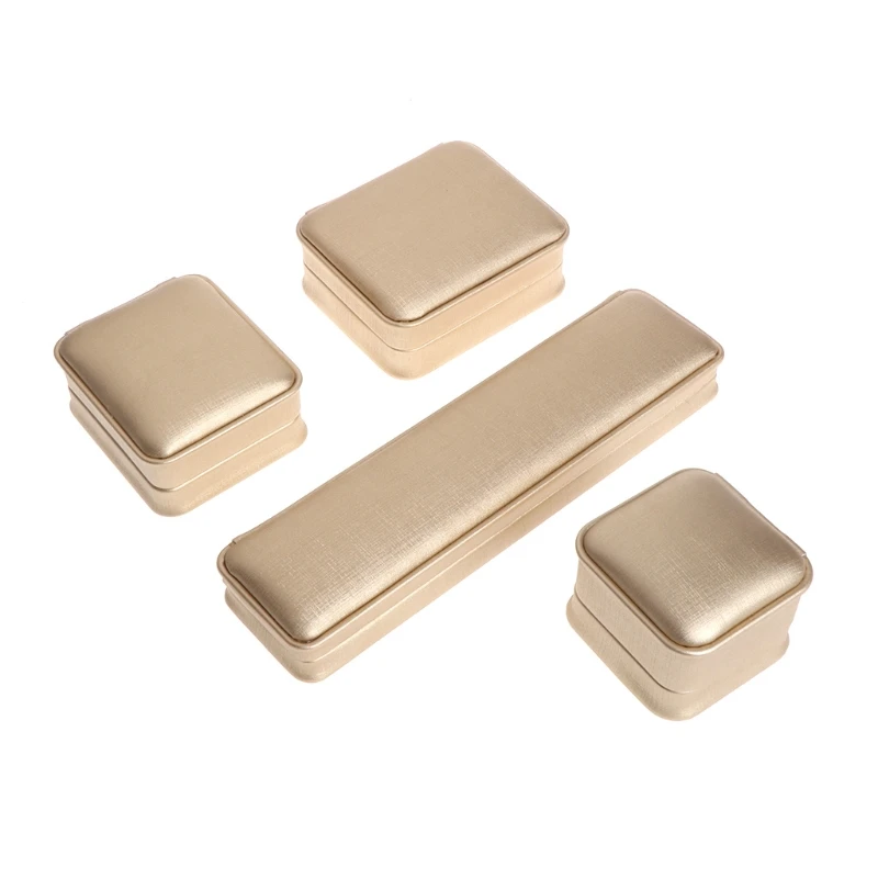 

Golden Jewelry Box Ring Bangle Necklace Pendant Gifts Faux Leather Display Case Wedding
