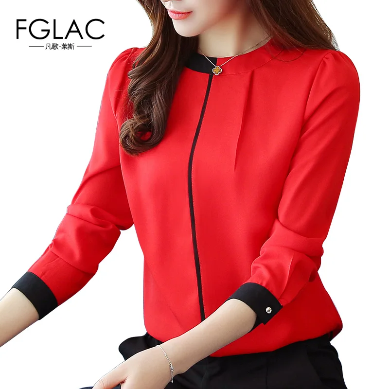  FGLAC Blouse shirt New Arrivals 2019 Spring long sleeved chiffon blouse Elegant Slim Office lady sh