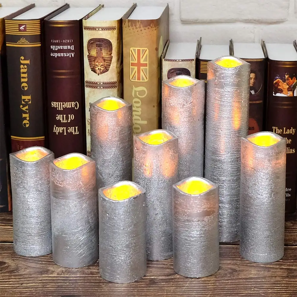 

Eldnacele Set of 9 Flameless Candle Flickering LED Candles Real Wax Pillar Battery Opeated Candles with 10-key Remote and Timer
