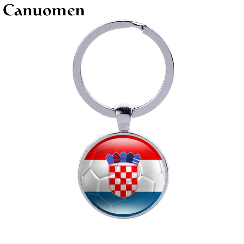 

Canuomen Croatia Flag Football Keychains Cameroon Glass Cabochon Car Key Accessories Hometown Country Flag Souvenir Keyrings