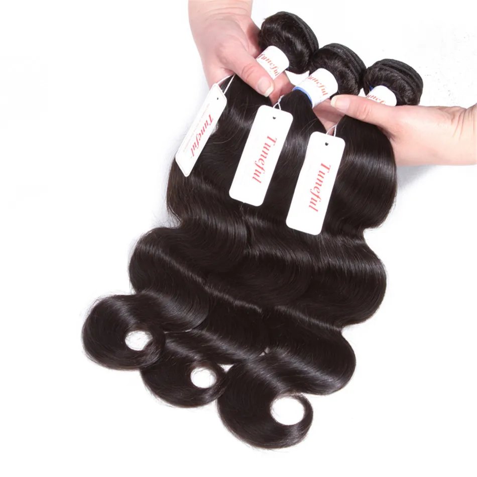 Body Wave Hair Bundles With Closure Tuneful Brazilian Hair Weaves Bundle Natural Color NonRemy Human 3 Bundles With Closure