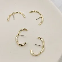 Минималистичные винтажные золотые волнистые линии серьги для женщин и мужчин простые корейские буквы с маленькие серьги-гвоздики модные украшения