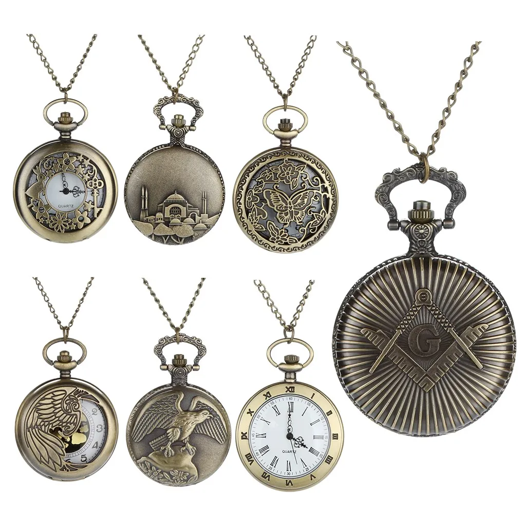 

Personalized Pattern Steampunk Vintage Quartz Roman Numerals Hollow Pocket Watch Detachable Chain Antique Gift Dropshipping