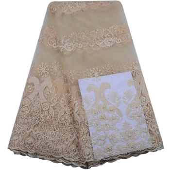 

African Lace Fabric 2019 Embroidered Nigerian Beaded Laces Fabric High Quality French Tulle Lace Fabric For Women 1522