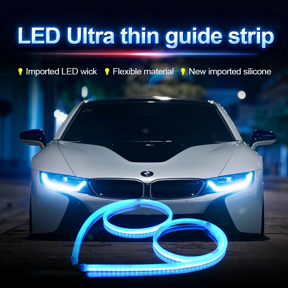 

30 45 60CM Car Slim Flexible Daytime Running Light 12V Flow Turn Signal DRL LED Light Amber Flowing Headlight LED Strip Light