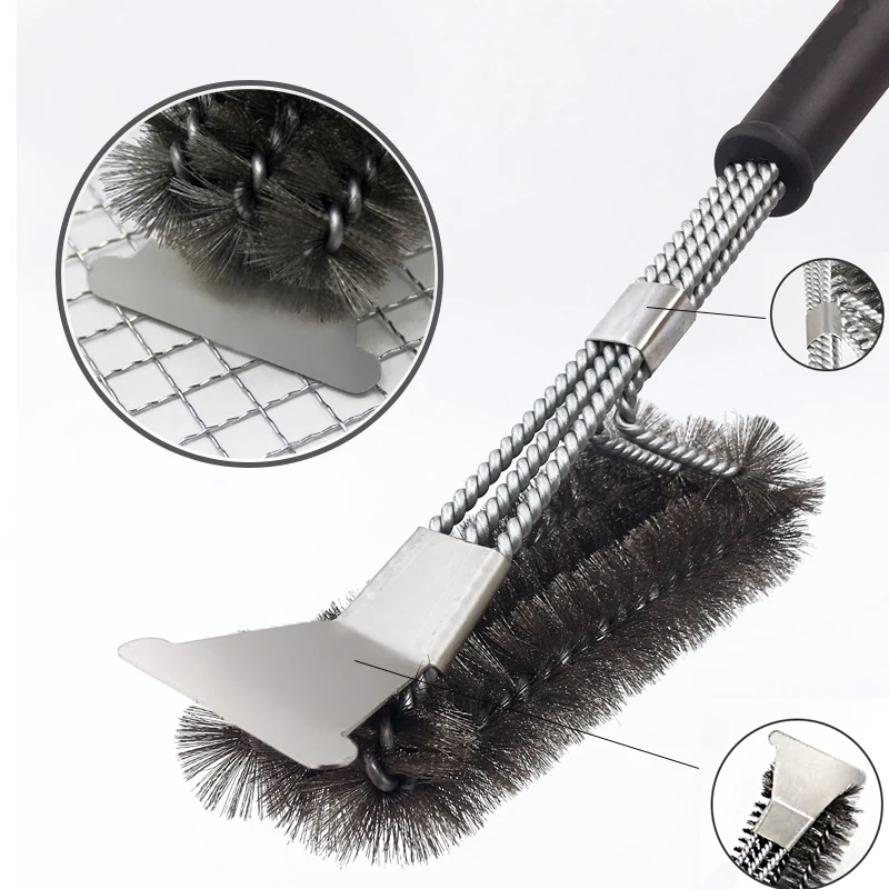18 Inch Stainless Steel Scraper With Three Barbeque Grill Brush And