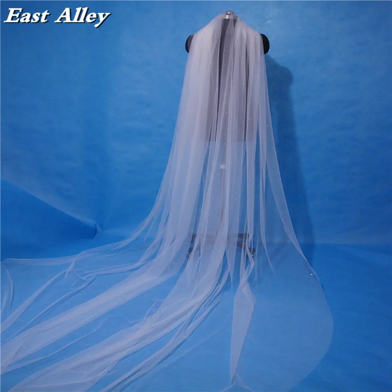 

118" Long ,118" Wide Wedding Veil White or Ivory 1 Layer Cathedral Scatter Rhinestones Bridal Veil Cut Edge Veil with Comb