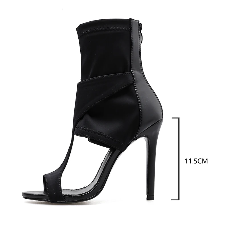 Брендовая модная обувь; женские босоножки на высоком каблуке; тканевые сандалии-гладиаторы в римском стиле с открытым носком; черные Лоскутные туфли на высоком каблуке-шпильке