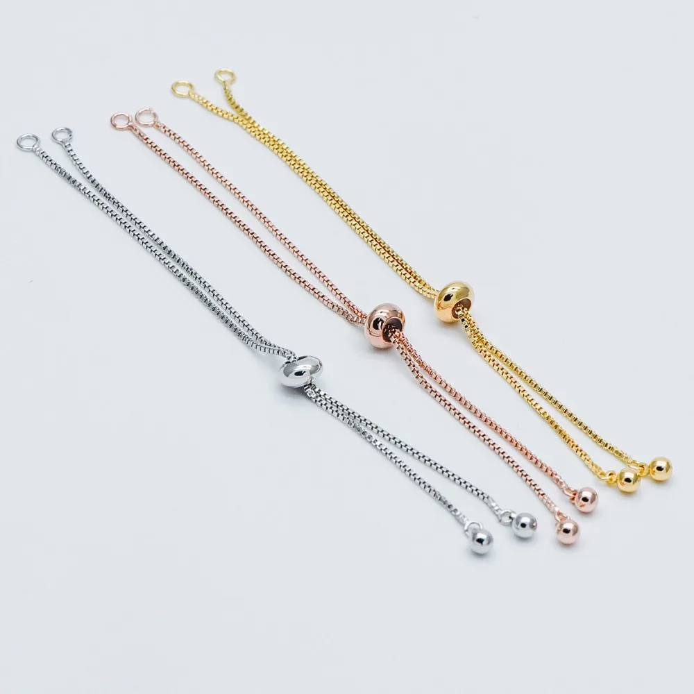 

10pcs Gold/ Silver/ Rose gold Sliding Adjustable Bracelet Making Chain, Half-finished Bracelet with Rubber Stopper Beads(GB-269)