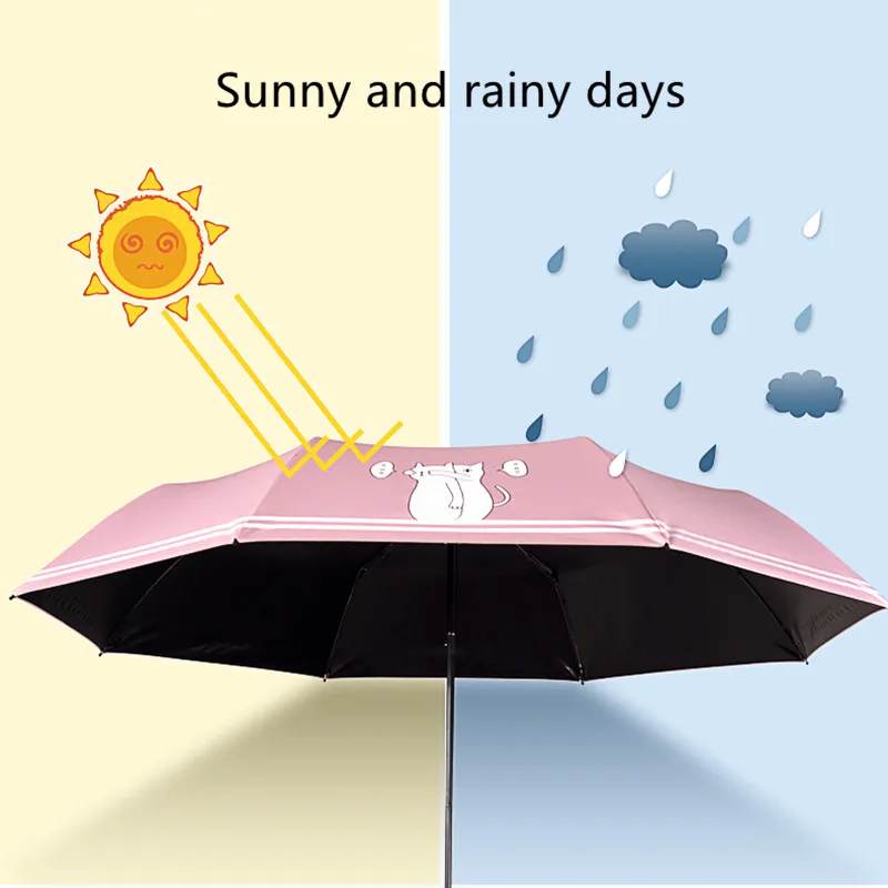 Лидер продаж мультфильм с завязанными глазами Cat Прекрасный зонтик дождь женщина складной зонт женский зонт розовый зеленый Прекрасный маленький карман зонтик
