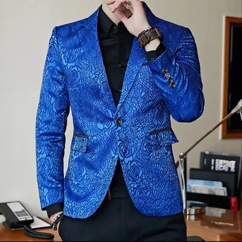 M-3xl Nieuwe Bloem Suits Heren Casual Single-Breasted Blazers Jas Jeugd Mode Kleine Pakken Jurk Hairstylist Zanger Kostuums M-3xl Nieuwe Bloem Suits Heren Casual Single-Breasted Blazers Jas Jeugd Mode Kleine Pakken Jurk Hairstylist Zanger Kostuums