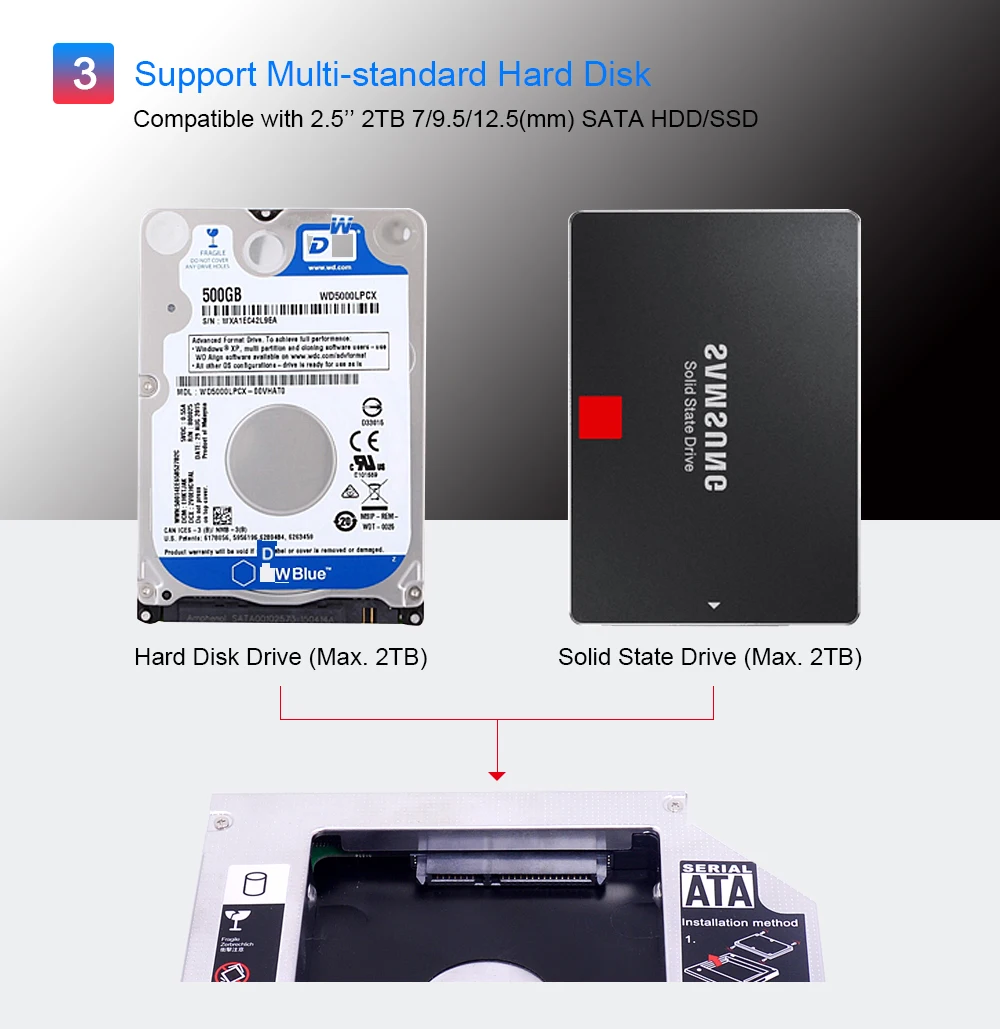 CHIPAL алюминиевый Foxconn чип Optibay 2nd HDD Caddy 12,7 мм PATA IDE to SATA для ноутбука ODD DVD-ROM для 2," SSD чехол Корпус