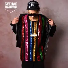 Цвет блестки сшивание жилет пальто для мужчин парикмахер Звезда Ночной клуб бар певица DJ DS Производительность платье сценические костюмы! M-5XL