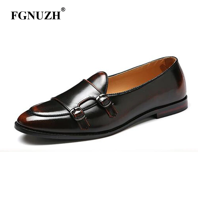 

FGNUZH Handmade Men Monk shoes Hot Designer Fashion Wedding Party Brand Casual Male Shoe Mens Dress Shoes Moccasins ST392