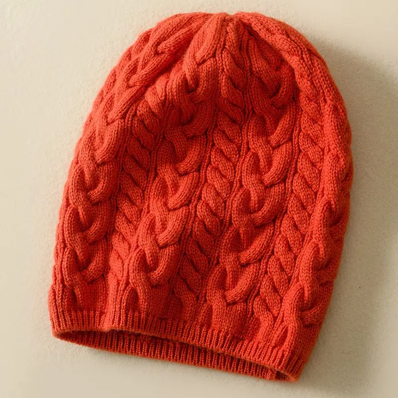 Женские шерстяные шапки, простые одноцветные шапки из смешанной мягкой тонкой пряжи, вязаные шапки, вязаные шапочки шерстяные зимние весенние теплые шапки Skullies - Цвет: Оранжевый