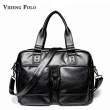 Videng polo marke pu-leder männer handtasche business 14 laptop tote aktentaschen crossbody umhängetasche große kapazität reisetasche