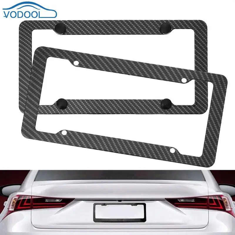 

VODOOL Universal American Carbon Fiber License Plate Frames Cover For Front Rear Bracket with Screws Car Styling Accessaries