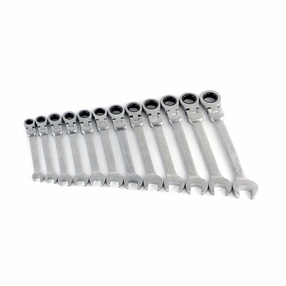 12pcs 8-19mm Flexible Head Ratchet Spanner Combination wrench a set of keys gear auto repair hand tools Chrome Vanadium LH