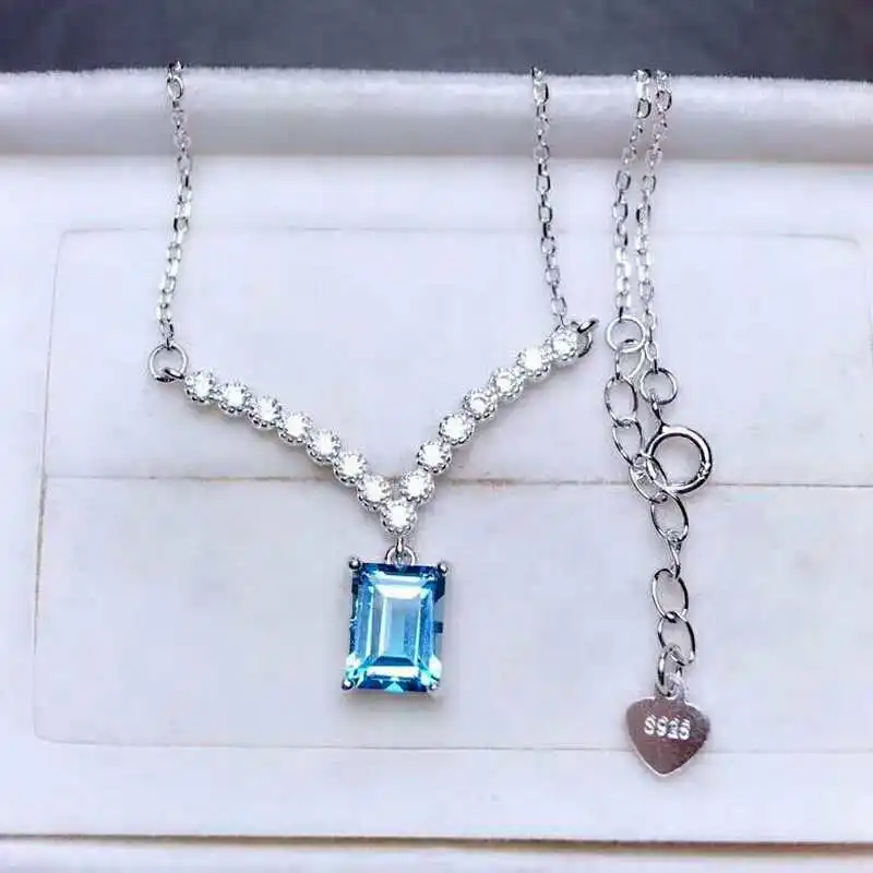 

Fidelity natural 6*8mm blue topaz pendants s925 sterling silver fashion fine jewelry for women party natural gemstone