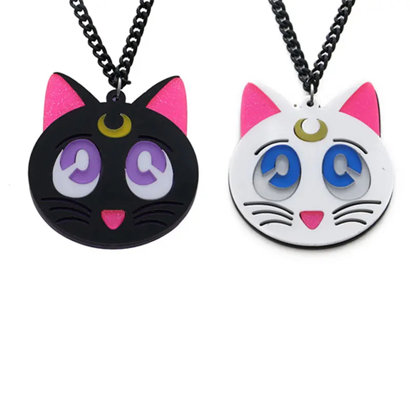 Acrylic Cat Necklace Pendant Chain Collar Choker Pendant Black White