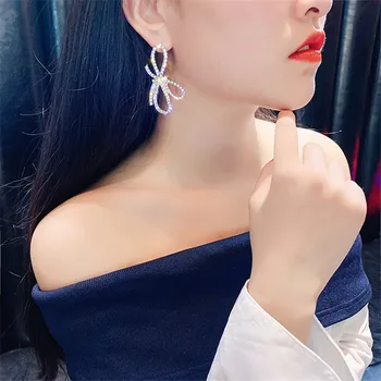 

FYUAN Full Rhinestone Stud Earrings for Women Girl Bijoux Shiny Oversize Bowknot Crystal Earrings Statement Jewelry Gifts