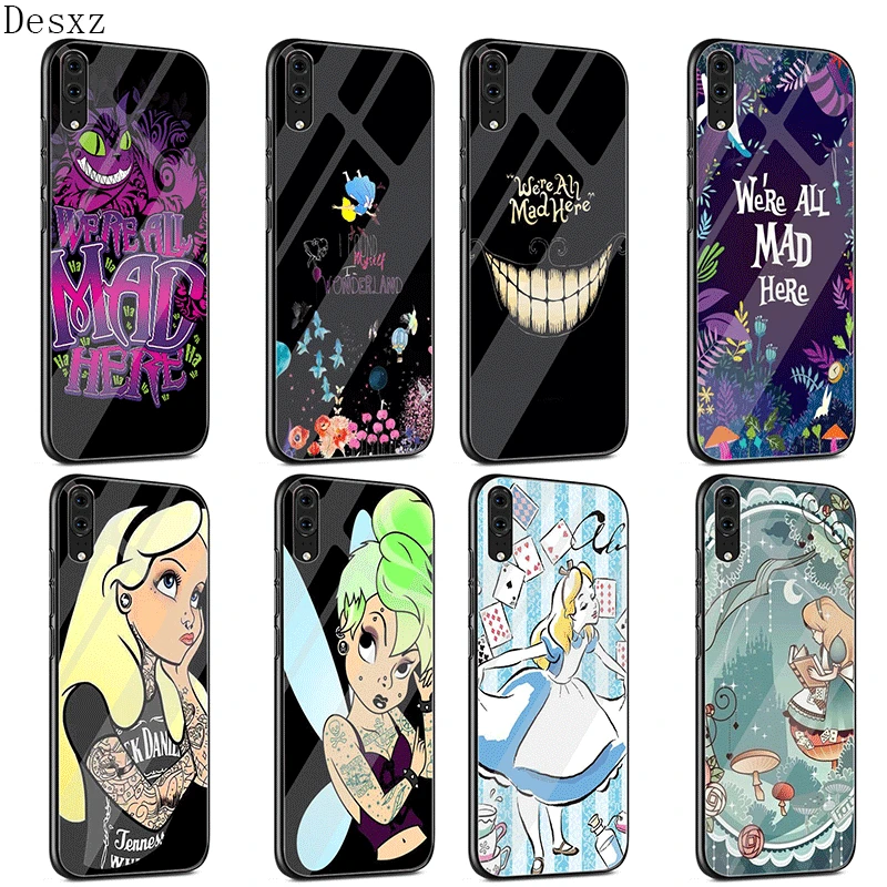 

Cell Phone Glass Case Alice In Wonderland For Huawei P30 P20 P Smart P10 Y6 7A Y9 Honor 8X 9 10 Mate 20 Pro Lite Cover